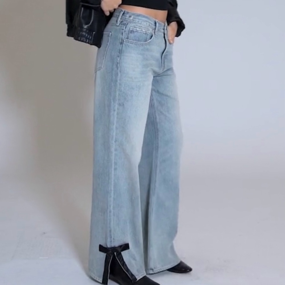 PacSun Lena Light Indigo Bow Low Rise Super Baggy Jeans